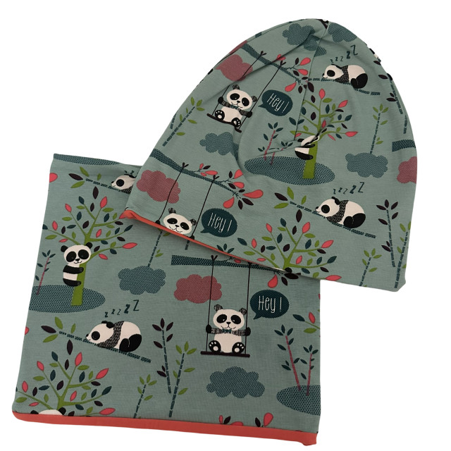 Set Cappellino e Scaldacollo in Jersey Panda Bambù 